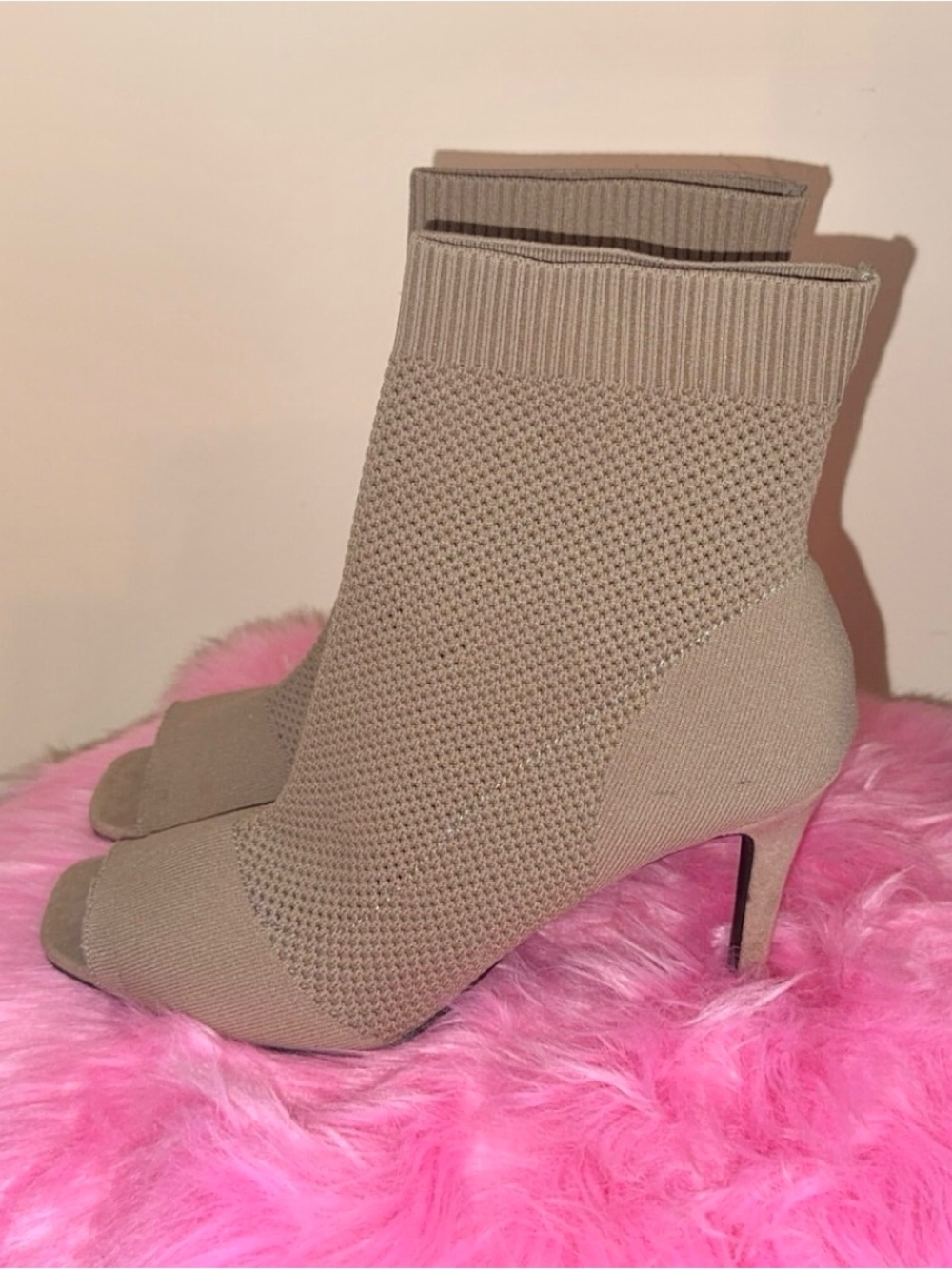 MIA Taupe Knit Sock Heel Booties